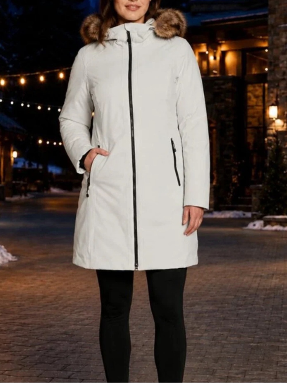 Eddie Bauer White Long Down Parka Hooded Puffer Coat